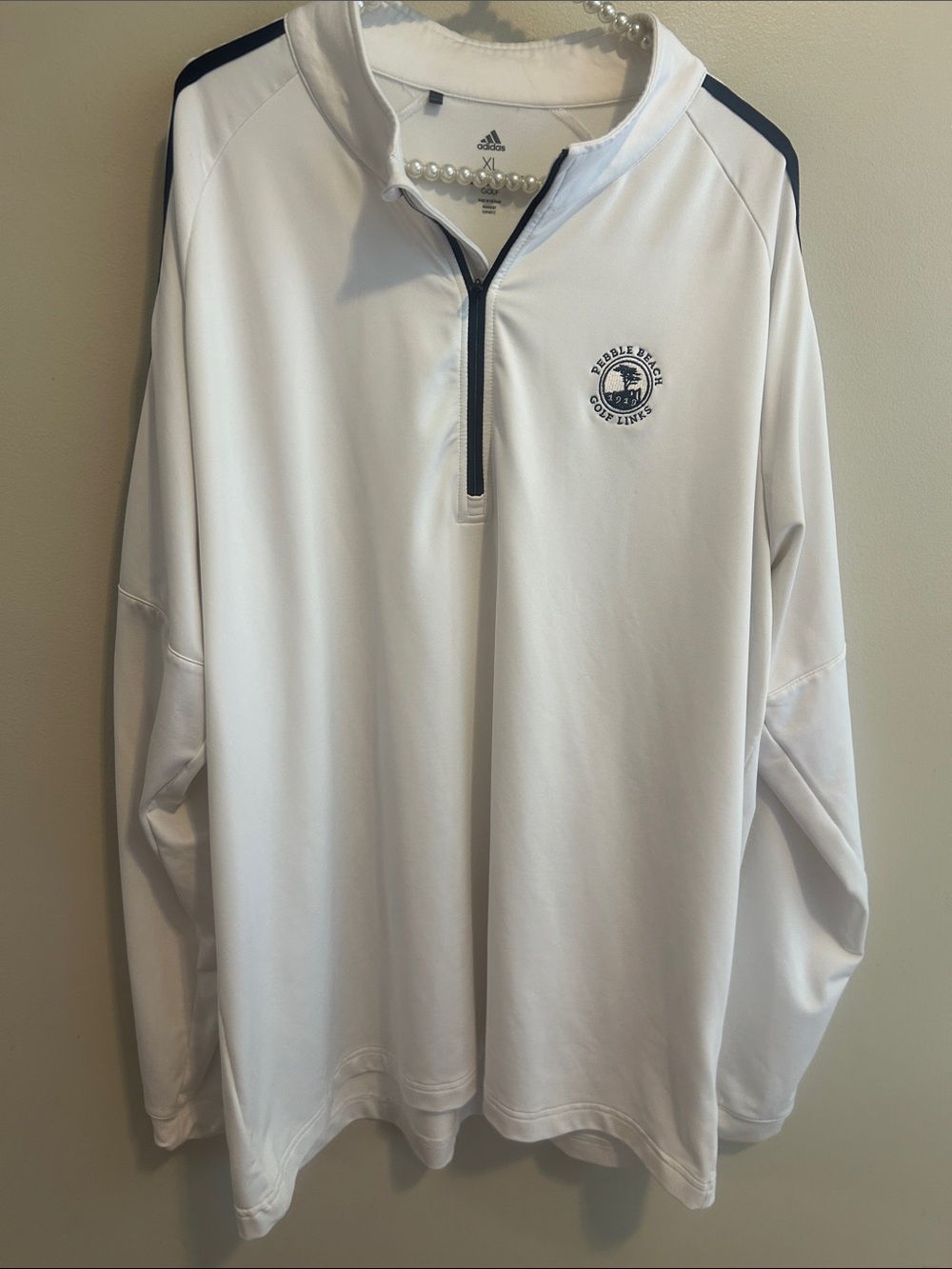 Adidas Men XL Pebble Beach Golf Links White 1/4 Zip Pullover Jacket Sweater